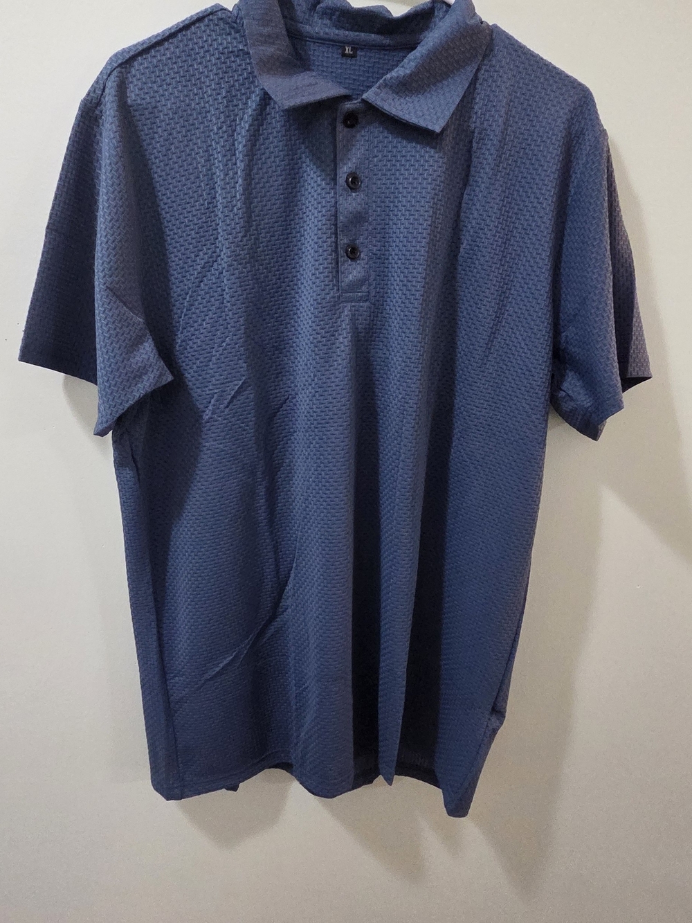 Men's Navy Textured Polo Shirt with Three-Button Placket